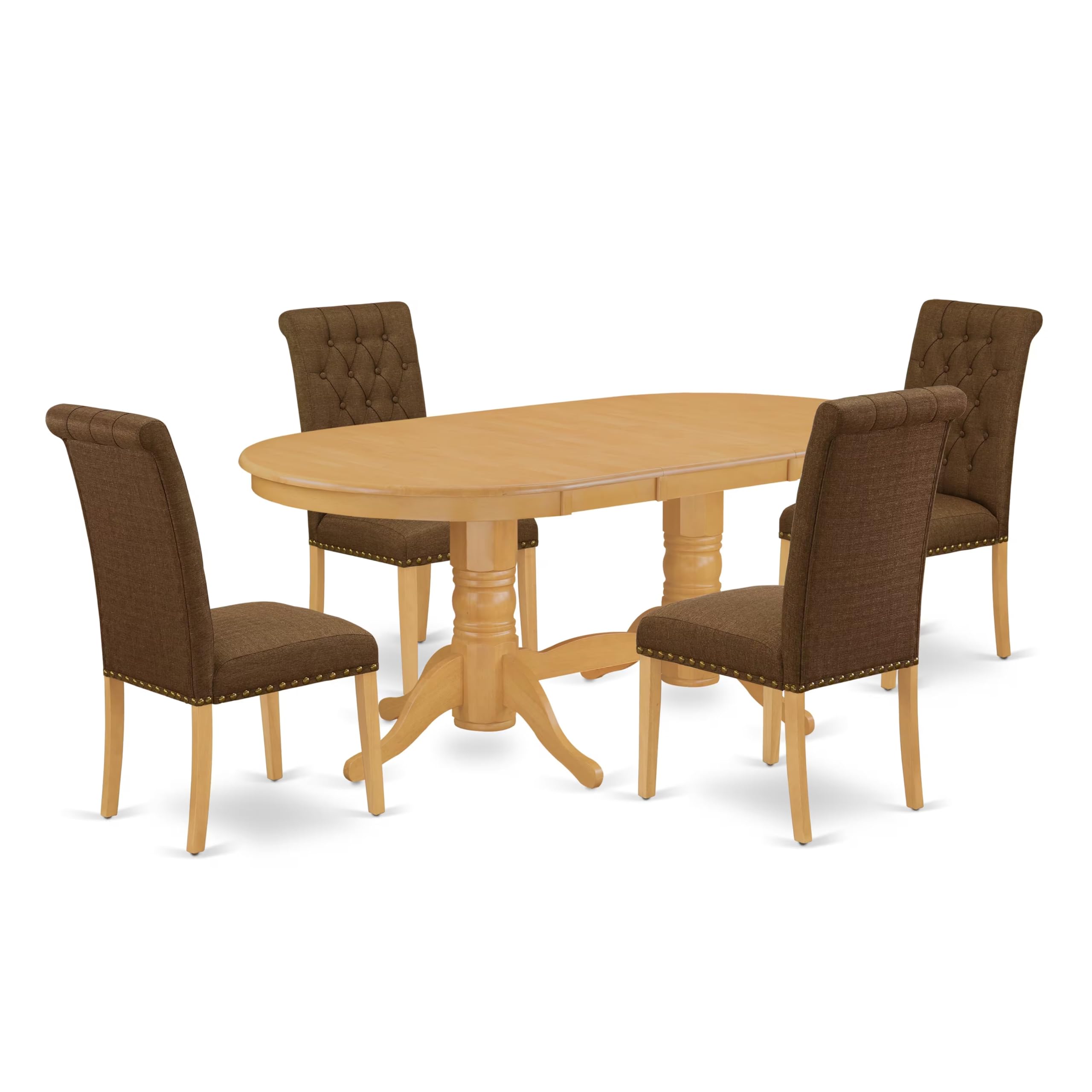 East West Furniture Vabr5-Oak-18 5 Piece Dining Table Set For 4 Includes An Oval Kitchen Table With Butterfly Leaf And 4 Brown Linen Linen Fabric Upholstered Chairs, 40X76 Inch, Oak